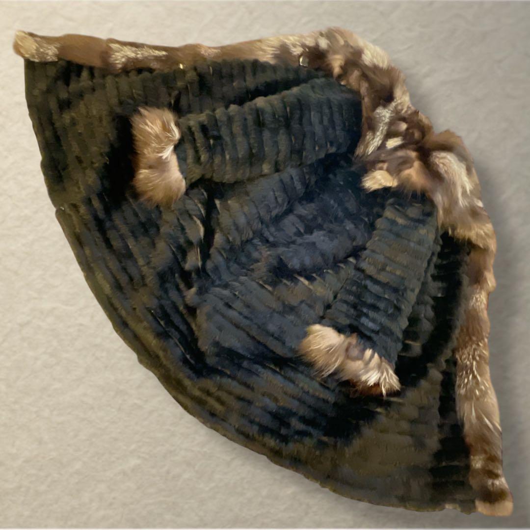 毛皮コート リアルファー　シルバーフォックス×ラビット　ロング丈 切替 M〜L