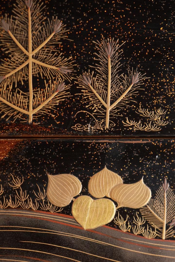 Saku BJ070 時代輪島塗　明治期　流水金蒔絵　本硬地　五段重　重箱