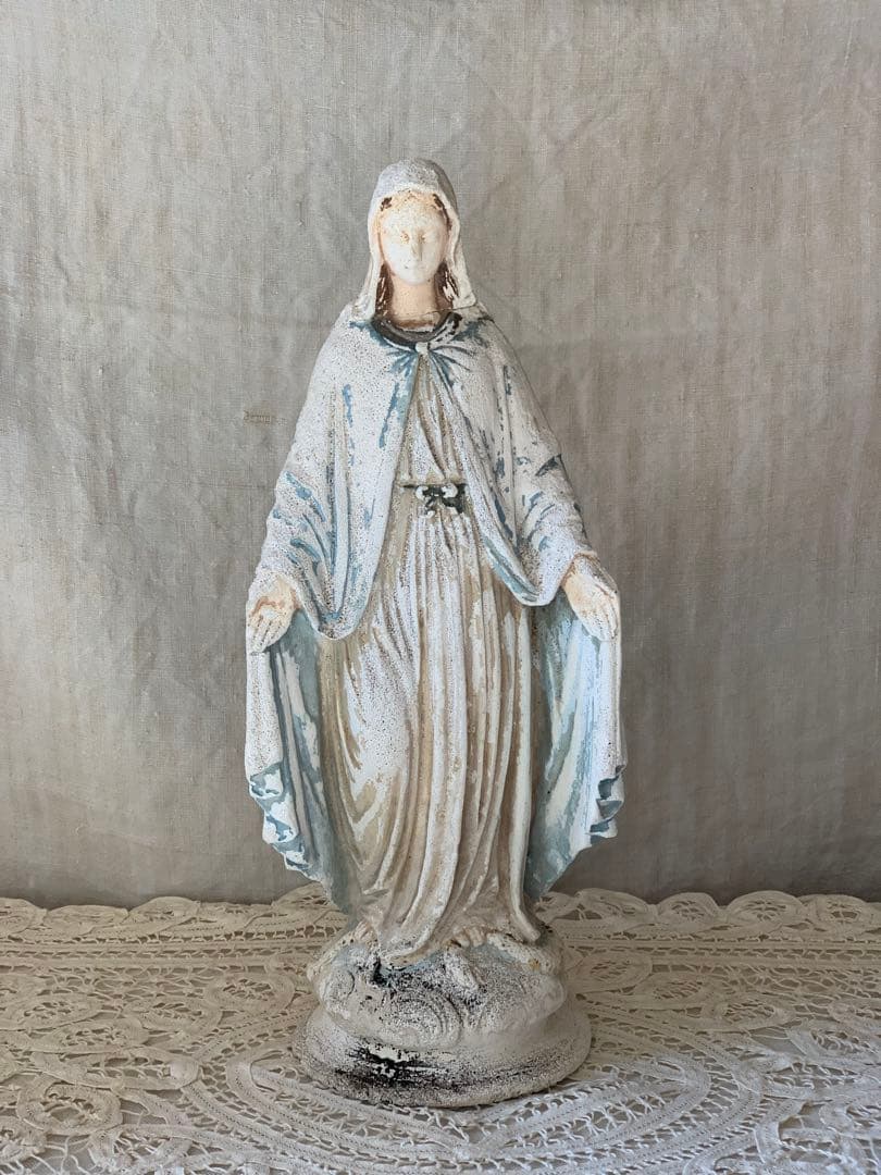 フランスアンティーク 聖母マリア 無限罪のマリア 不思議のメダイ 石膏像