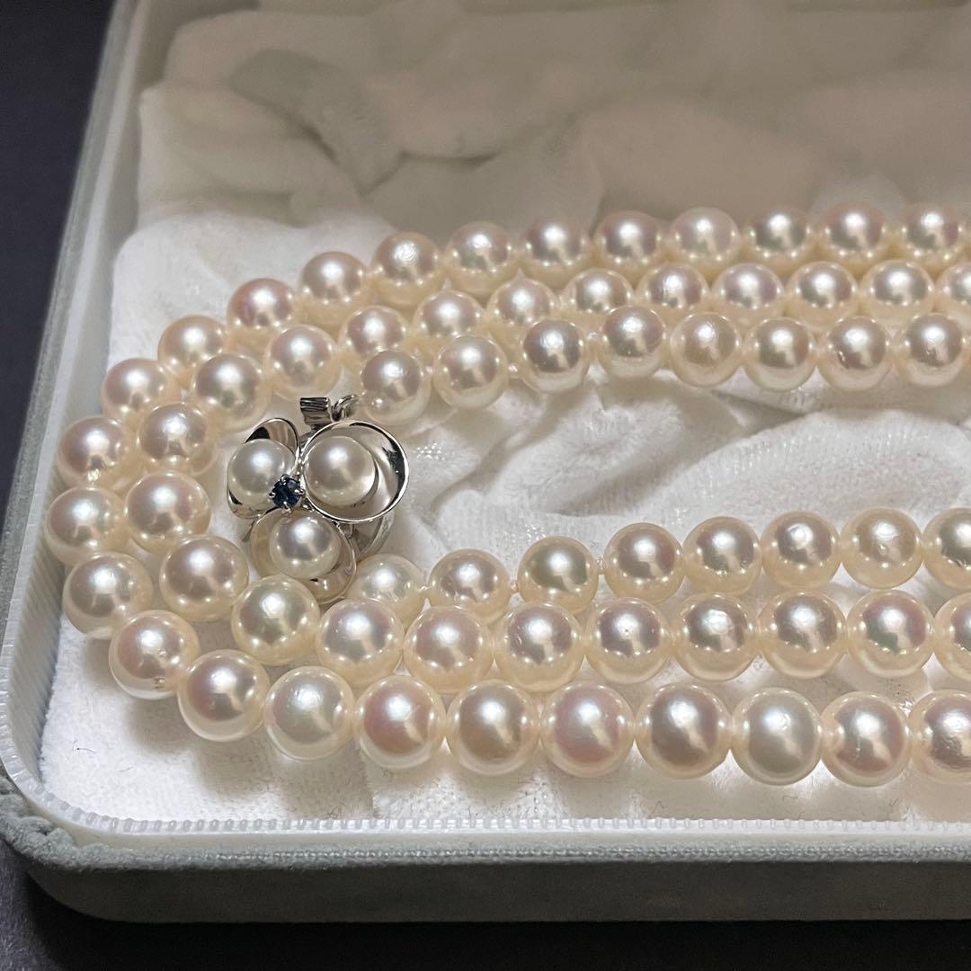 【K14WG✨3連】 あこや真珠 ネックレス125cm パール 2連 サファイヤ