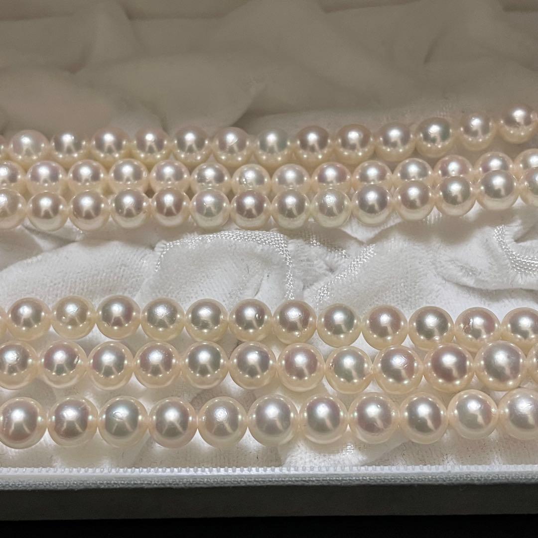 【K14WG✨3連】 あこや真珠 ネックレス125cm パール 2連 サファイヤ