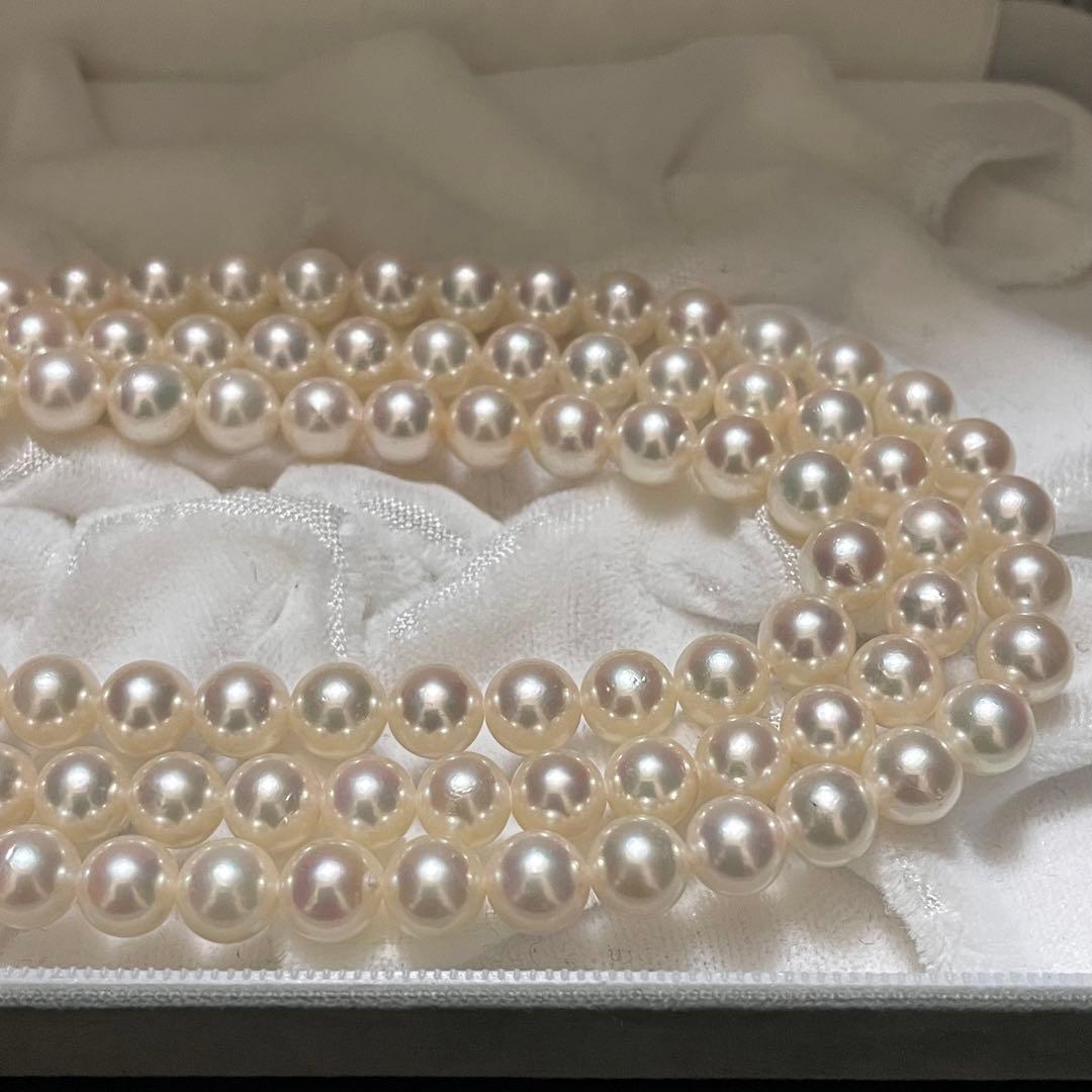 【K14WG✨3連】 あこや真珠 ネックレス125cm パール 2連 サファイヤ
