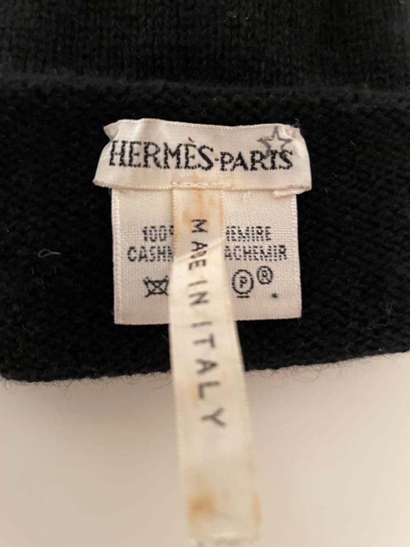 HERMES .ブラック カシミア100% ロング手袋 M