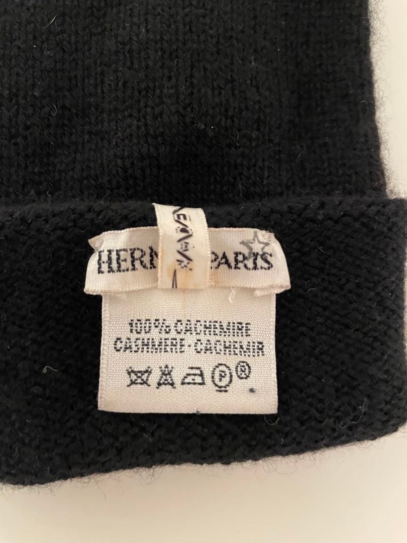 HERMES .ブラック カシミア100% ロング手袋 M