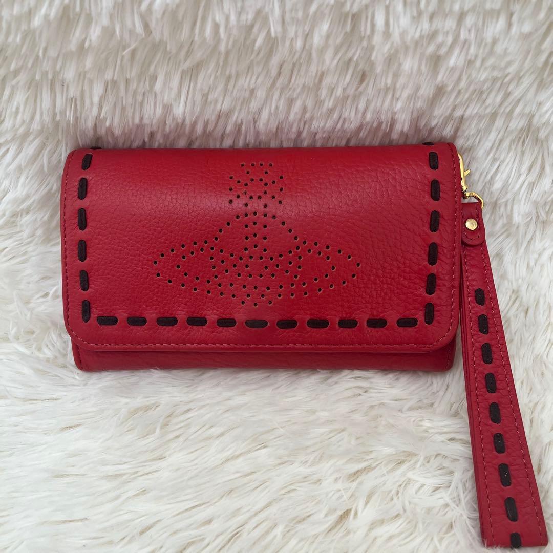 Vivienne Westwood 赤 パンチングレザー 本革 長財布