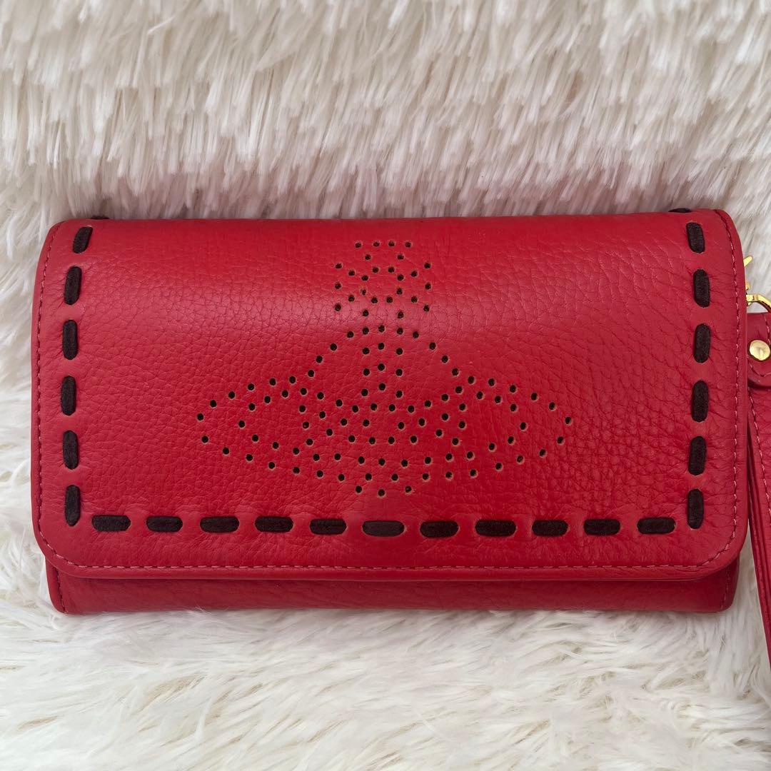 Vivienne Westwood 赤 パンチングレザー 本革 長財布
