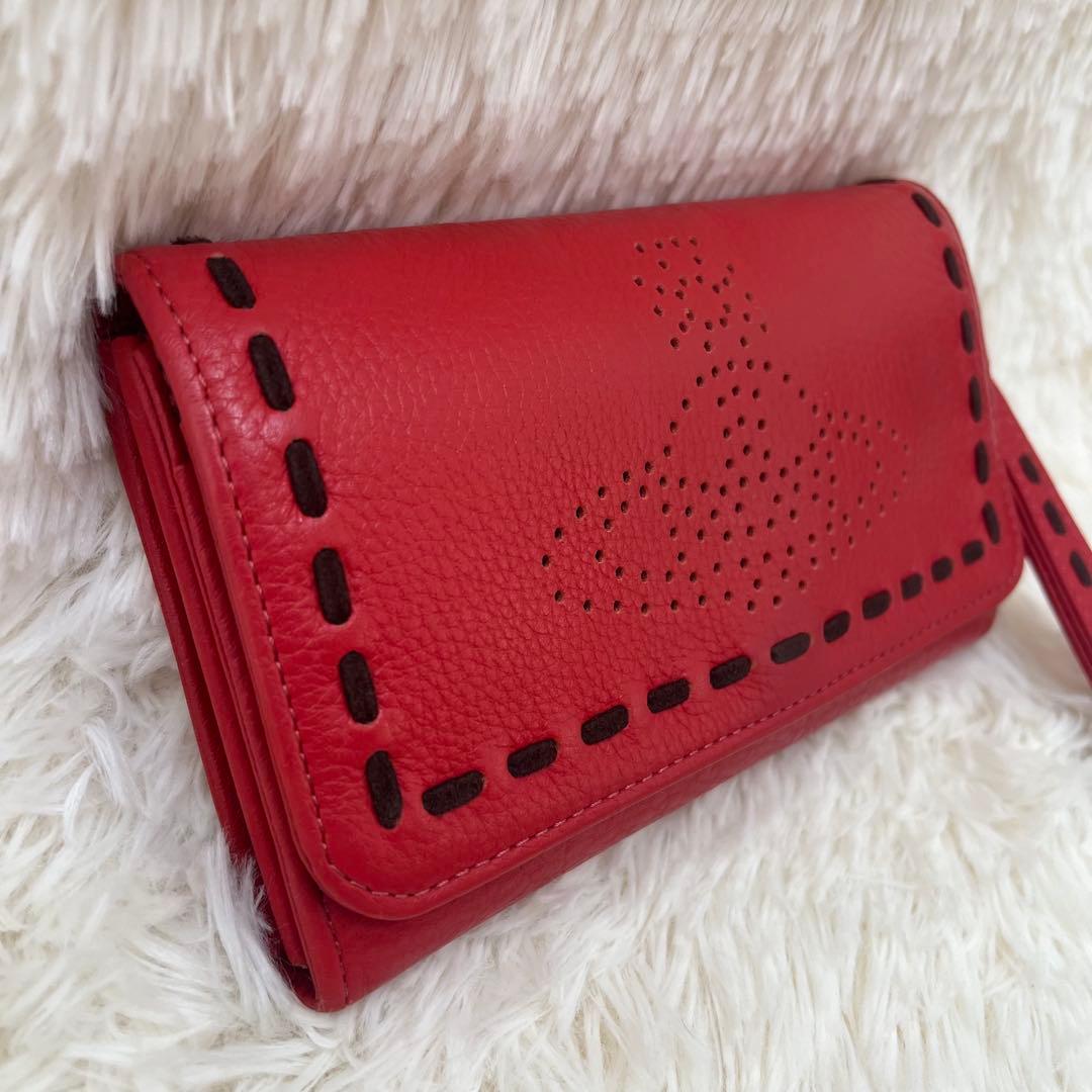 Vivienne Westwood 赤 パンチングレザー 本革 長財布