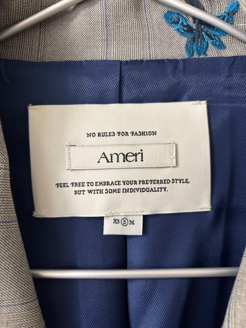 アメリ　AMERI 　チェックフラワーパパダブルジャケット