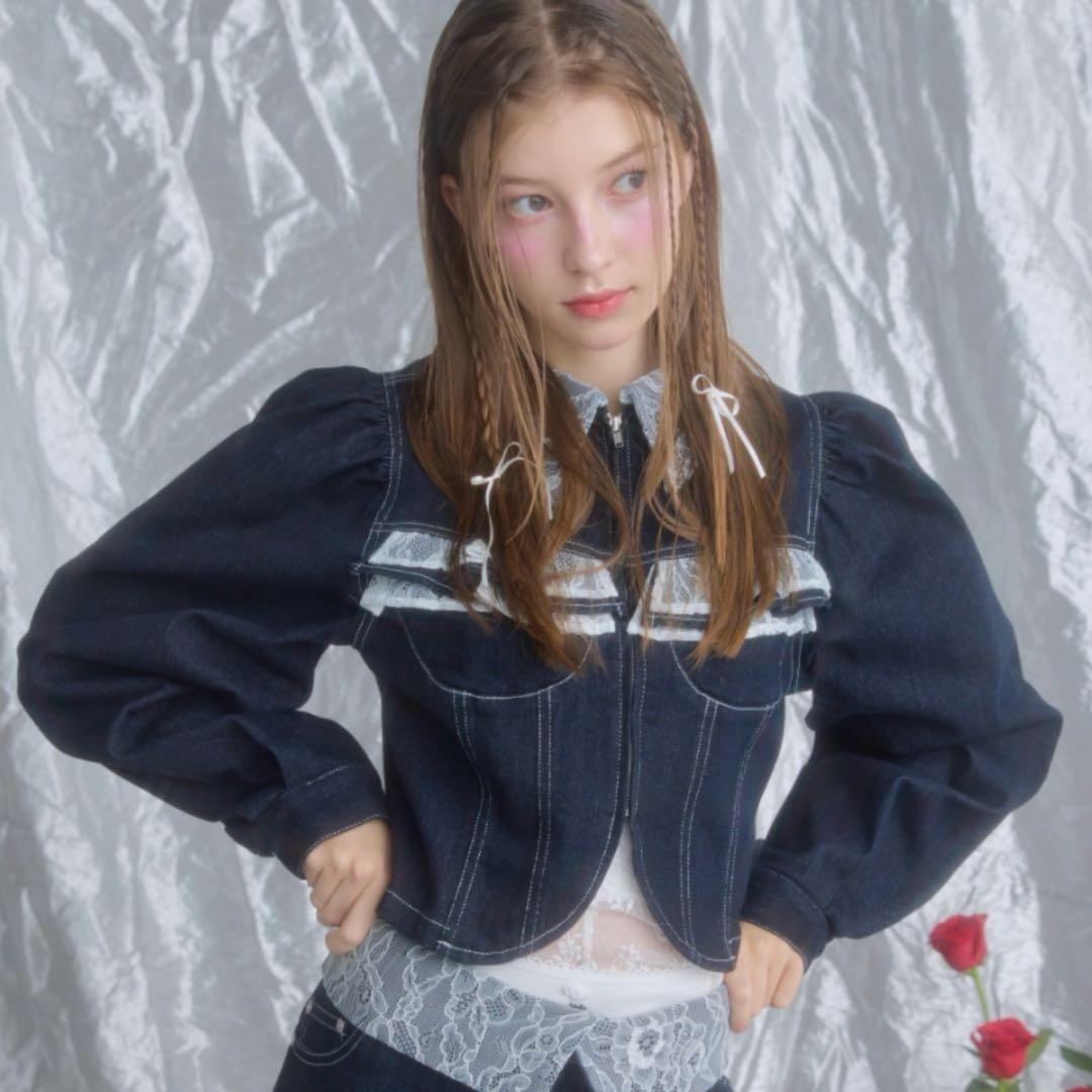 monepine レースドッキングデザインデニムジャケット かきぶちももの