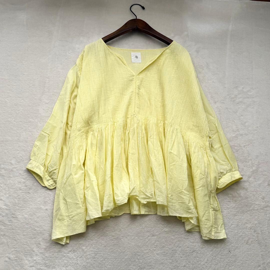メゾンドソイル ピンタック チュニック ブラウス レモンイエロー インド綿
