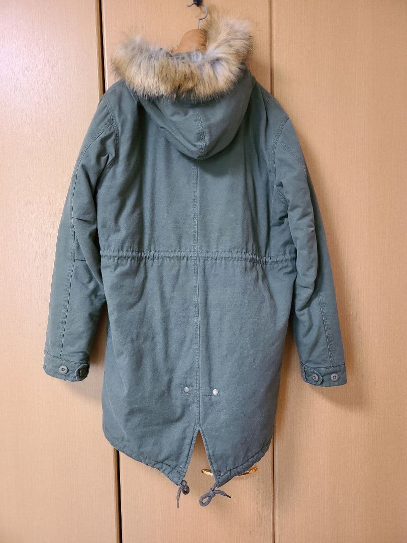 HIBECKカーキ色ファー付きモッズコート