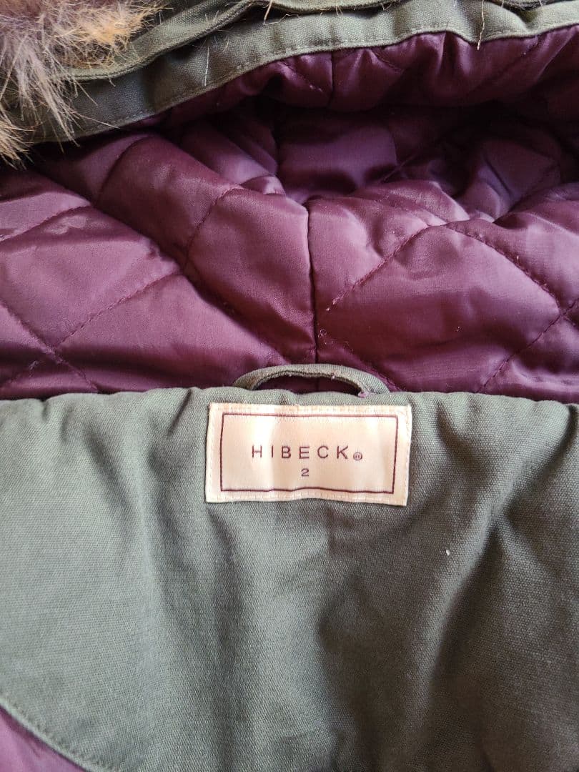 HIBECKカーキ色ファー付きモッズコート