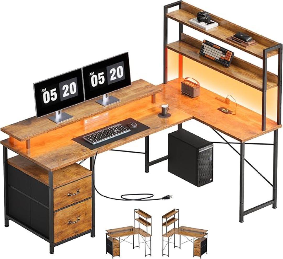 L字型パソコンデスク ブラウン