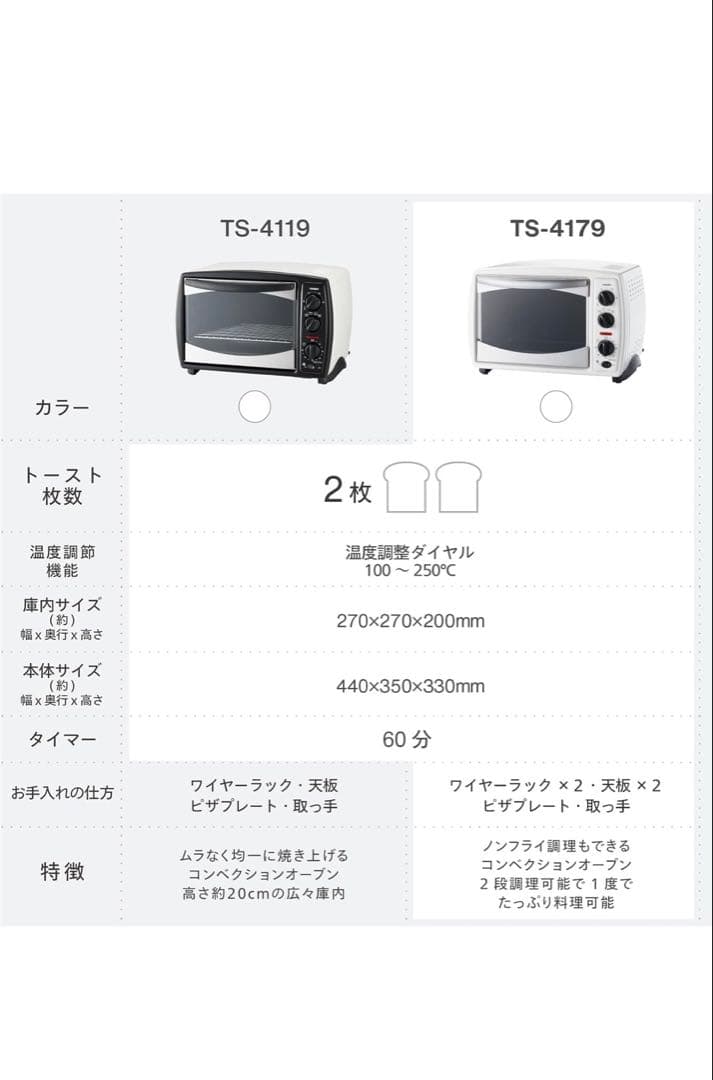 TWINBIRDコンベクション ノンフライ オーブン トースターTS-4119W