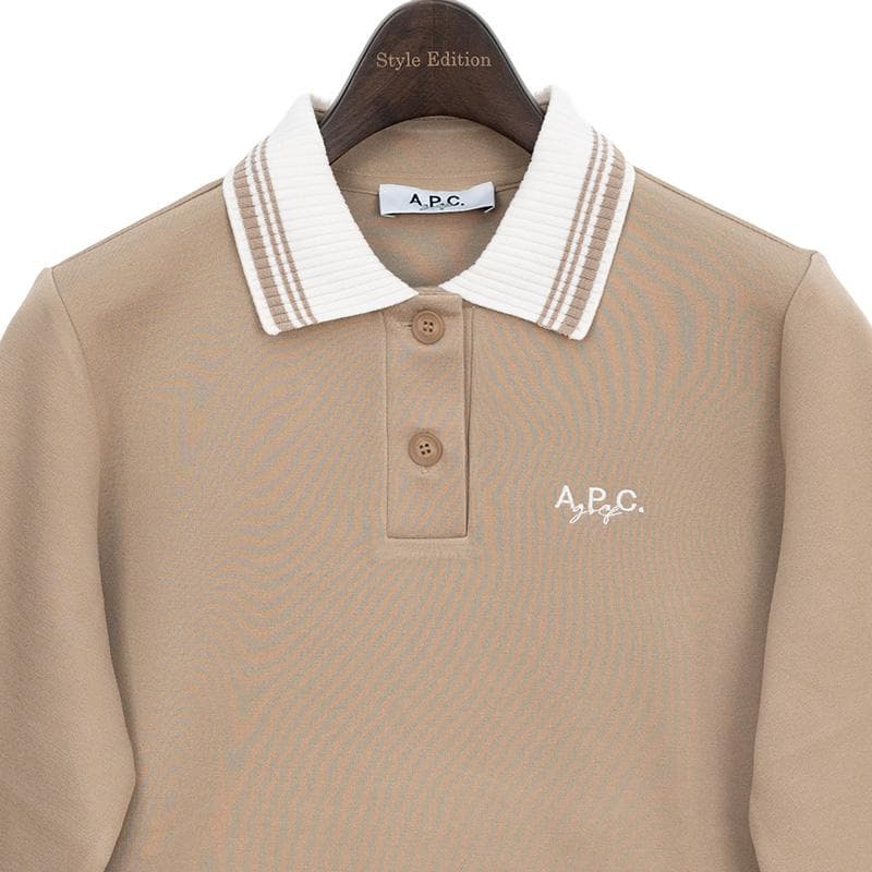 K【XS】A.P.C. 襟付きトップス ベージュ 長袖ポロシャツ