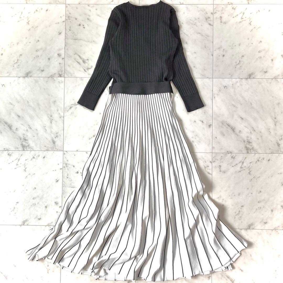 美品　クリーニング済✨ダイアグラム　配色プリーツカシュクールニットワンピース