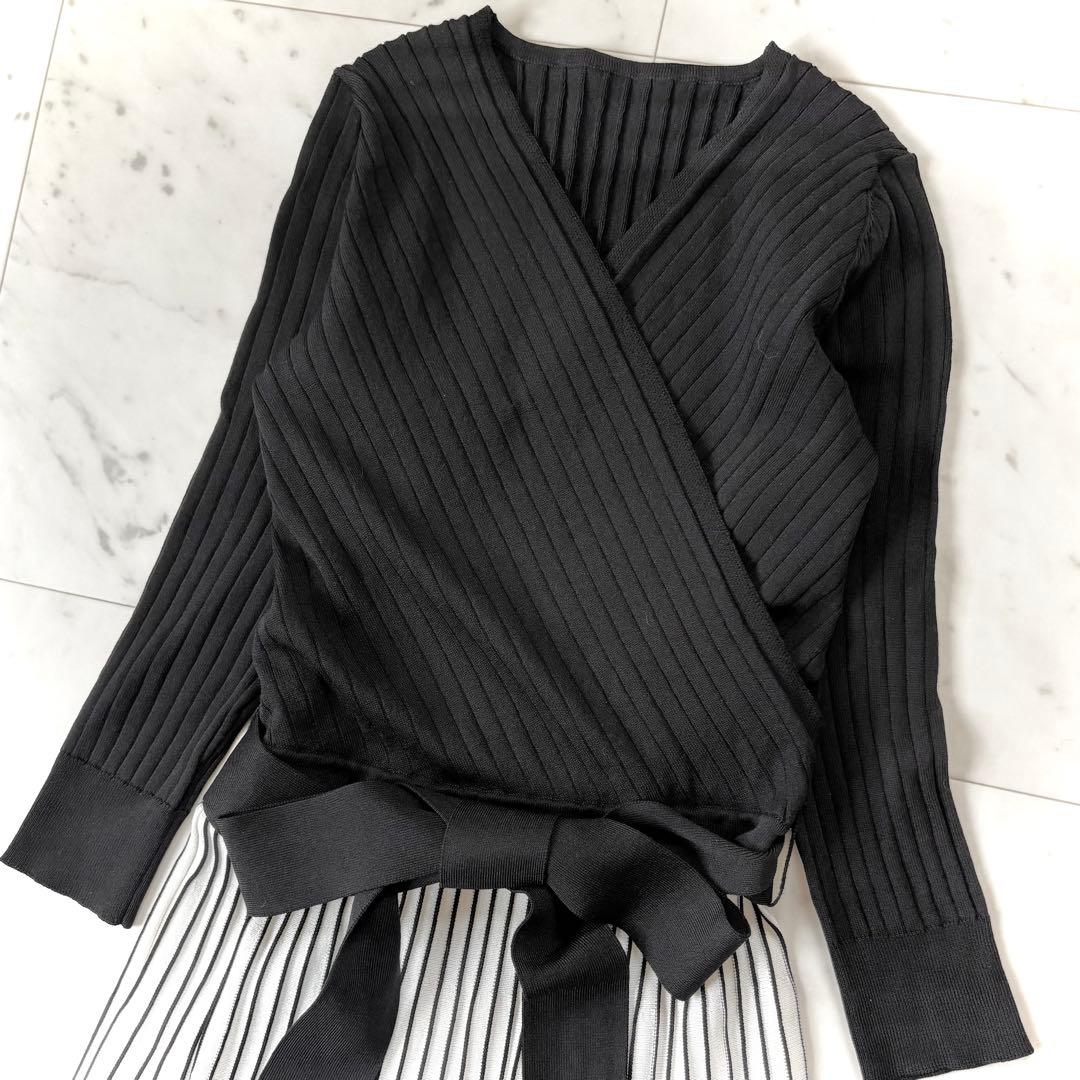 美品　クリーニング済✨ダイアグラム　配色プリーツカシュクールニットワンピース