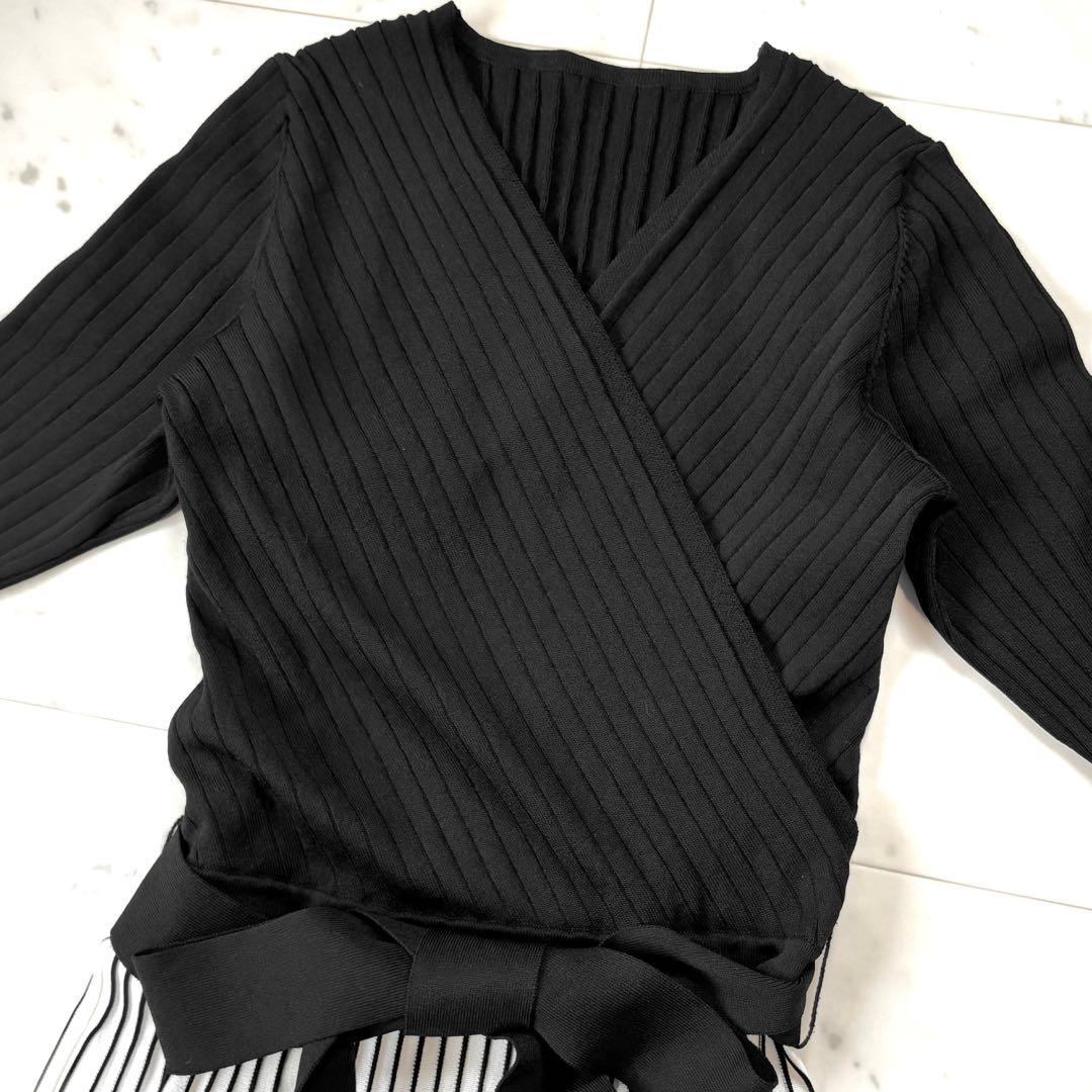 美品　クリーニング済✨ダイアグラム　配色プリーツカシュクールニットワンピース