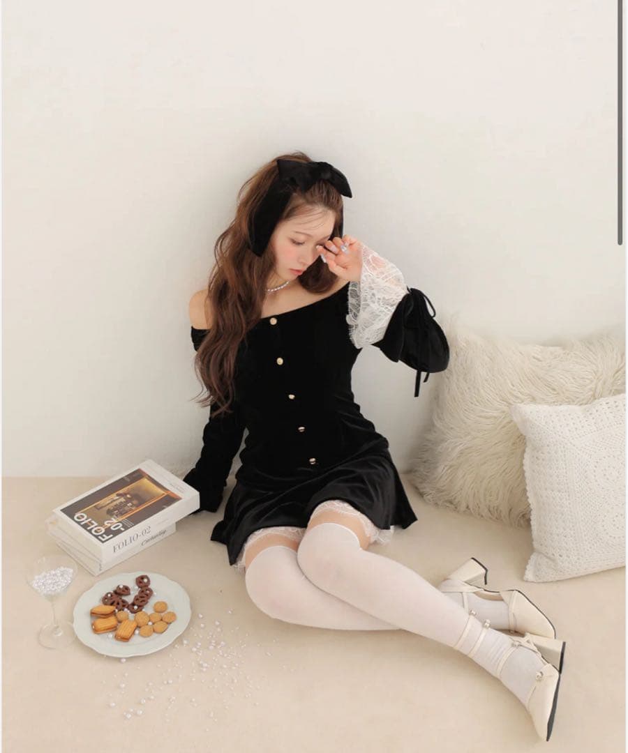 ワンピース mmeeme Classical velvet mini onepiece