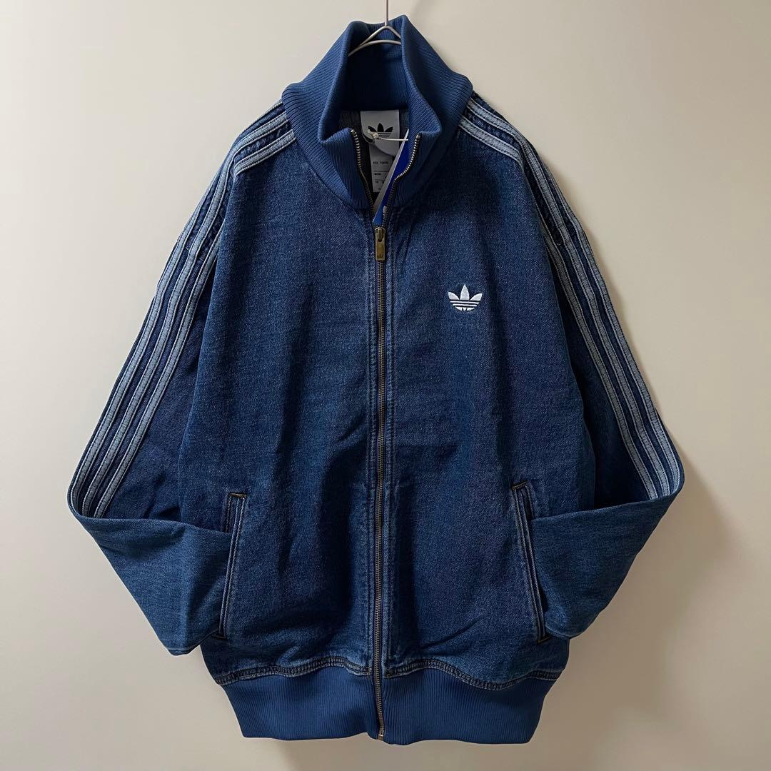 新品2XL】アディダス　デニムジャケットファイヤーバードトラック インディゴブル