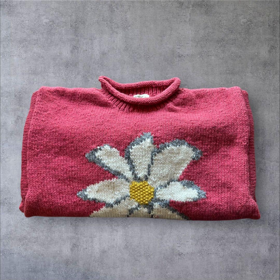 25AWマクマホンニッティングミルズ フラワー　花柄　クルーネックニット