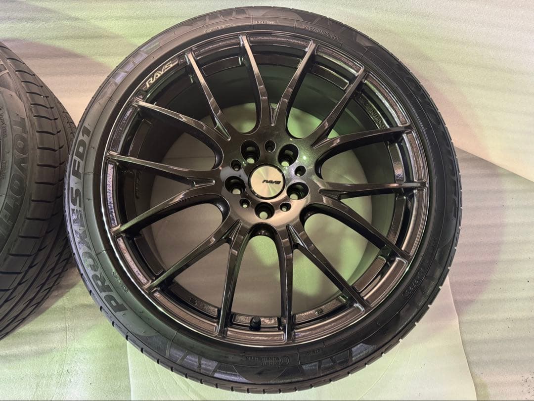 送料込み20インチ ブラック スポークホイールセット Rays ロックナット付き