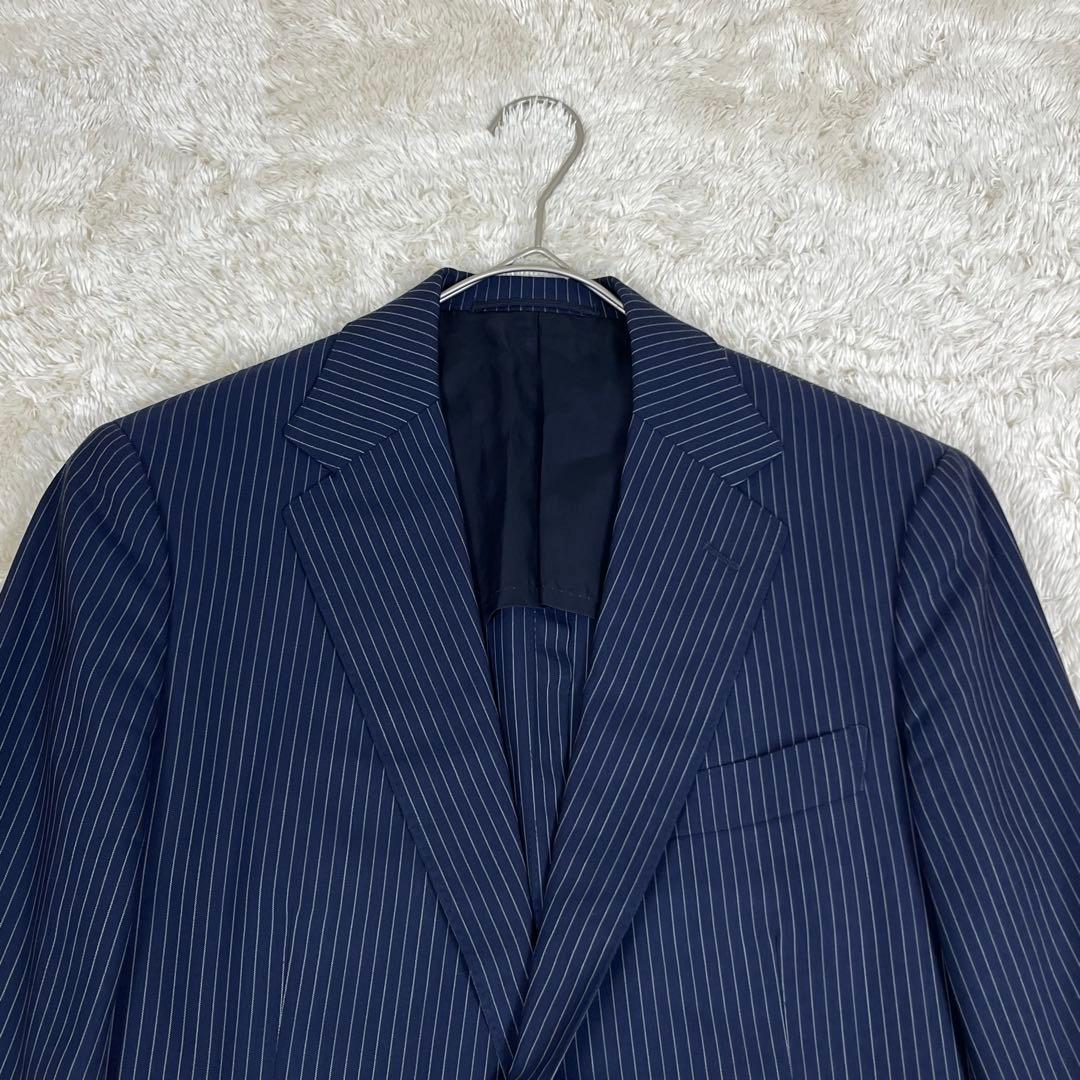 極美品 ユナイテッドアローズ ストライプ柄 セットアップ スーツ 紺 44