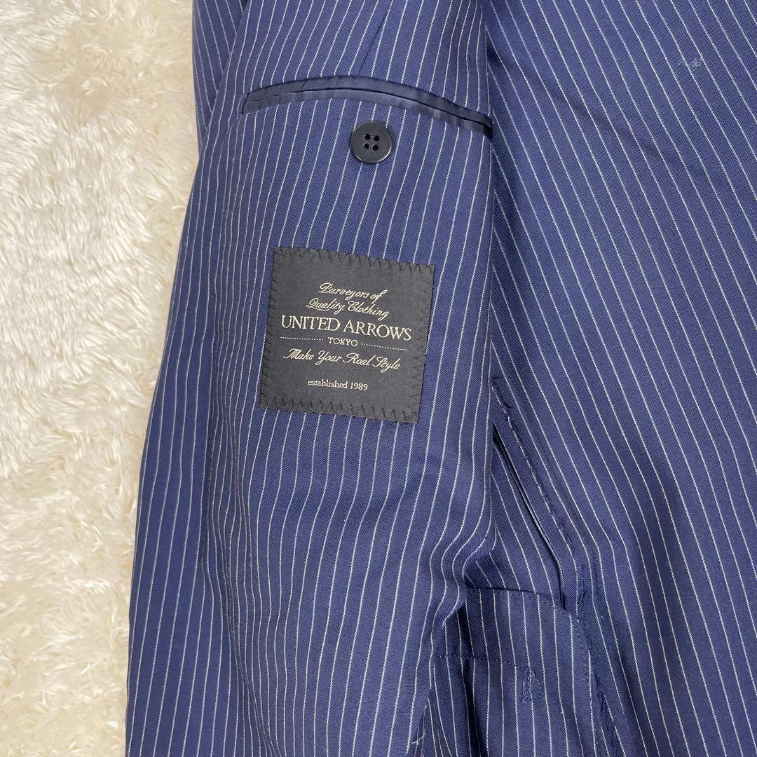極美品 ユナイテッドアローズ ストライプ柄 セットアップ スーツ 紺 44