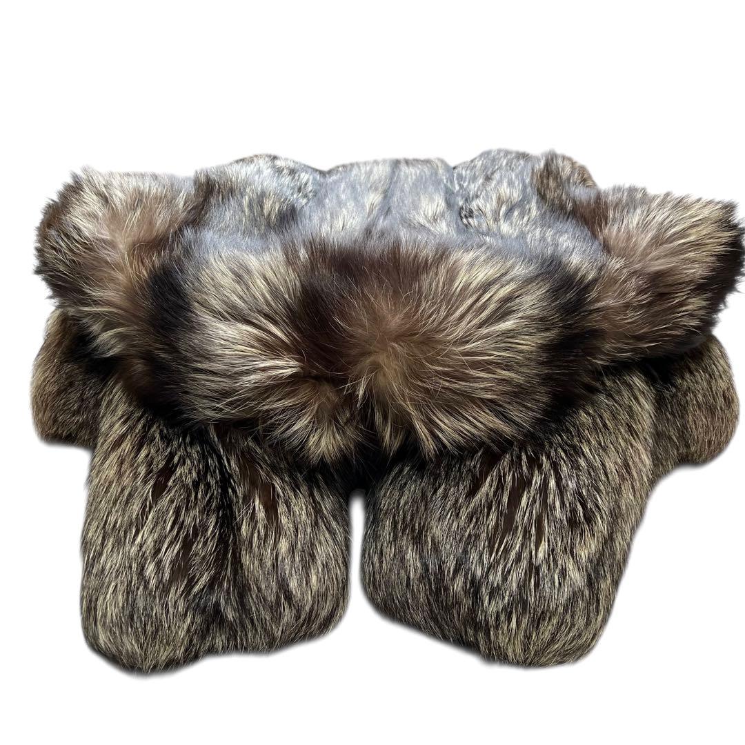 着丈80cm 肉厚◎ シルバーフォックス リアルファーコート 本毛皮 L相当