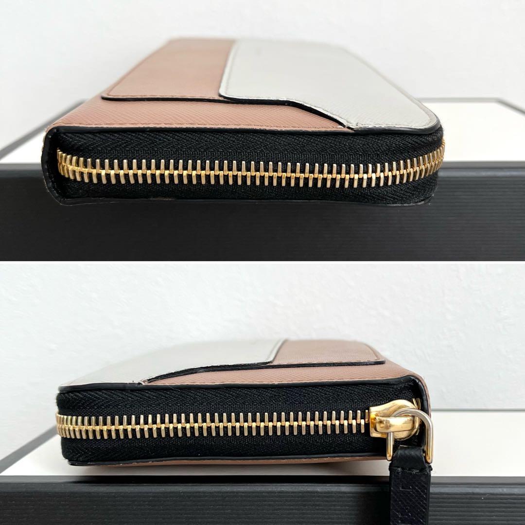 極美品✨MARNI ラウンドファスナー ロゴ サフィアーノレザー ピンクベージュ