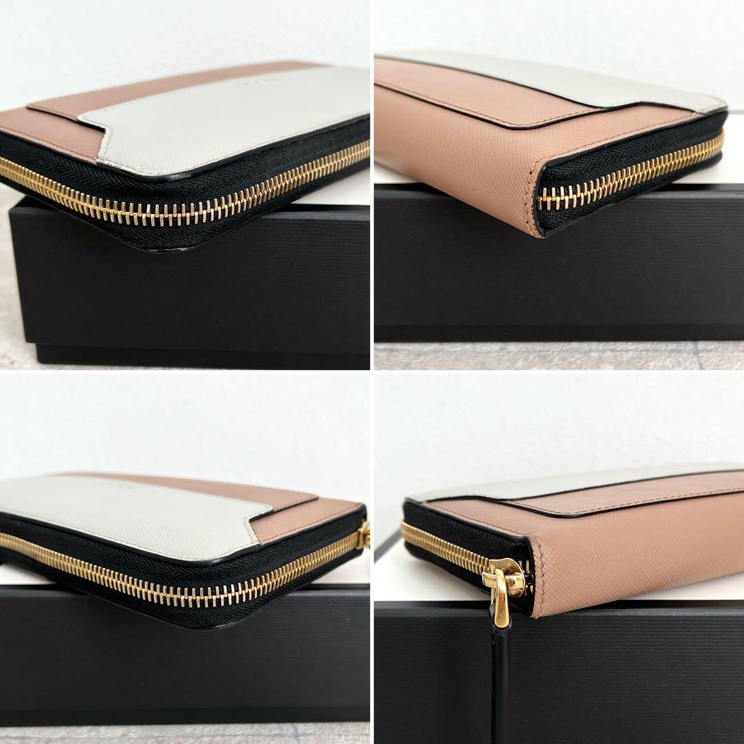 極美品✨MARNI ラウンドファスナー ロゴ サフィアーノレザー ピンクベージュ