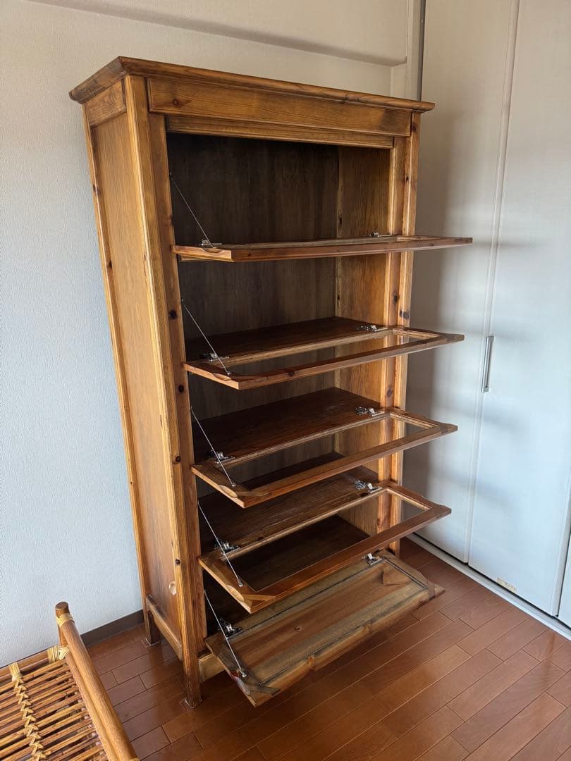 ☆アンティーク木製キャビネット ガラス扉付き 5段