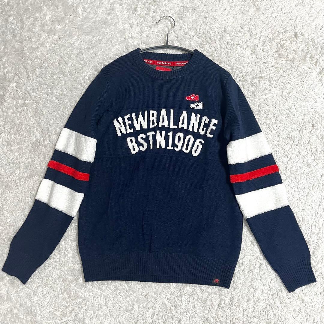 ニューバランス ゴルフウェア ニット セーター L相当 防風防寒 ビッグロゴ