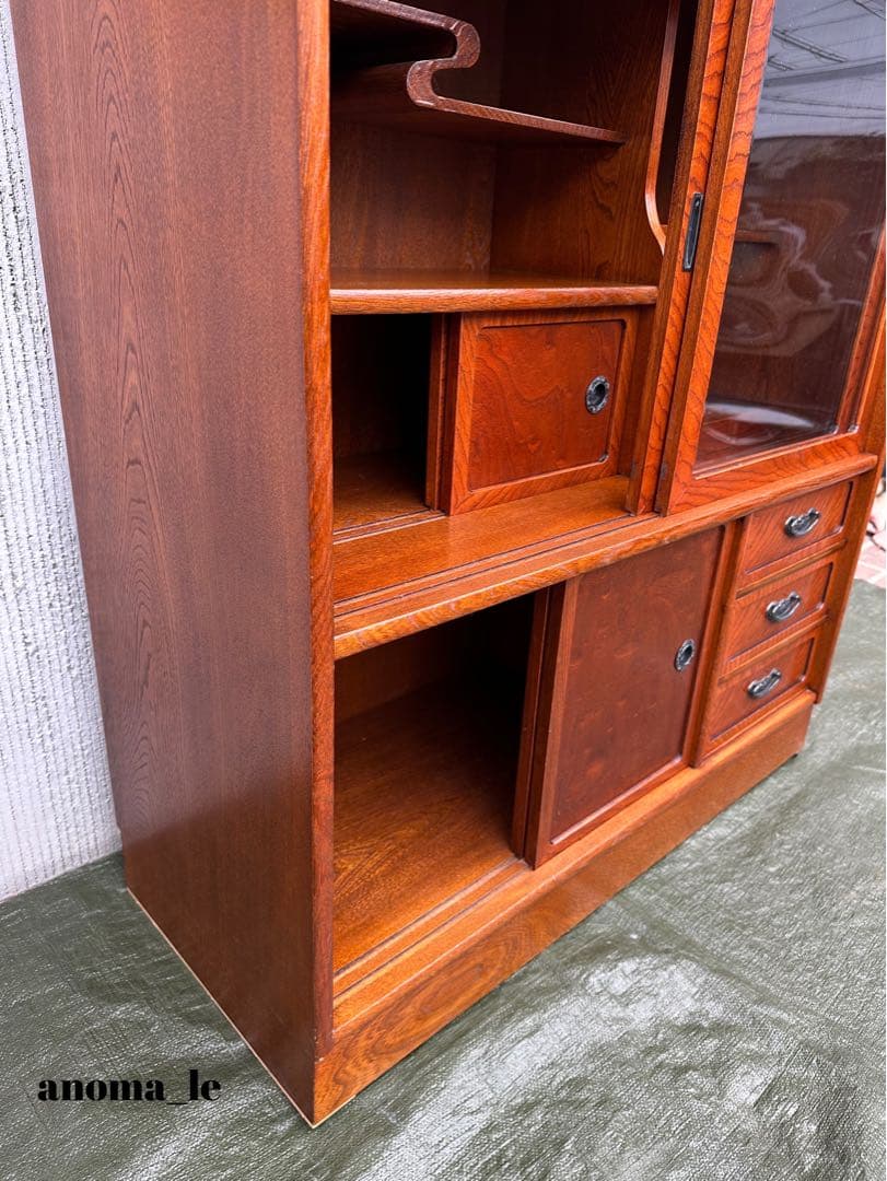 【茶箪笥】国産　木製　違い棚　引き戸　収納棚　水屋箪笥　和家具◎