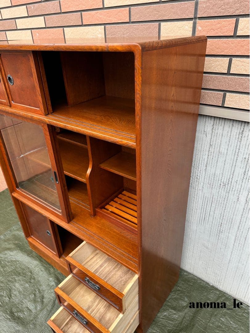 【茶箪笥】国産　木製　違い棚　引き戸　収納棚　水屋箪笥　和家具◎