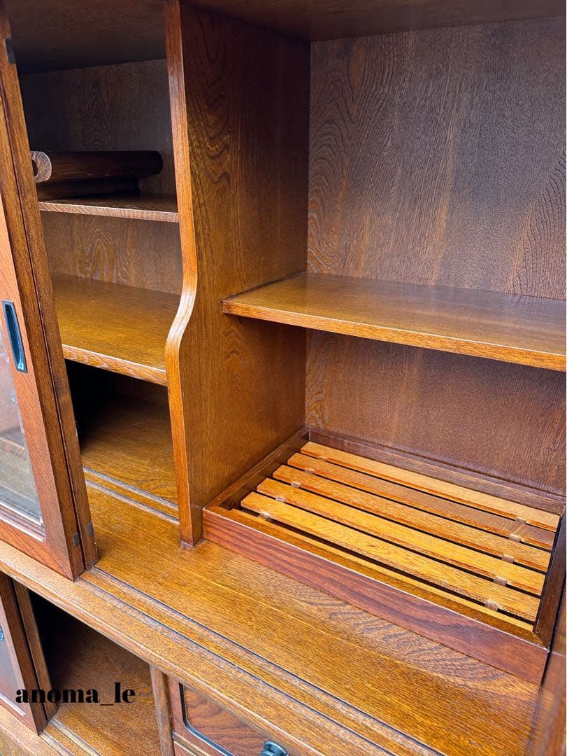 【茶箪笥】国産　木製　違い棚　引き戸　収納棚　水屋箪笥　和家具◎