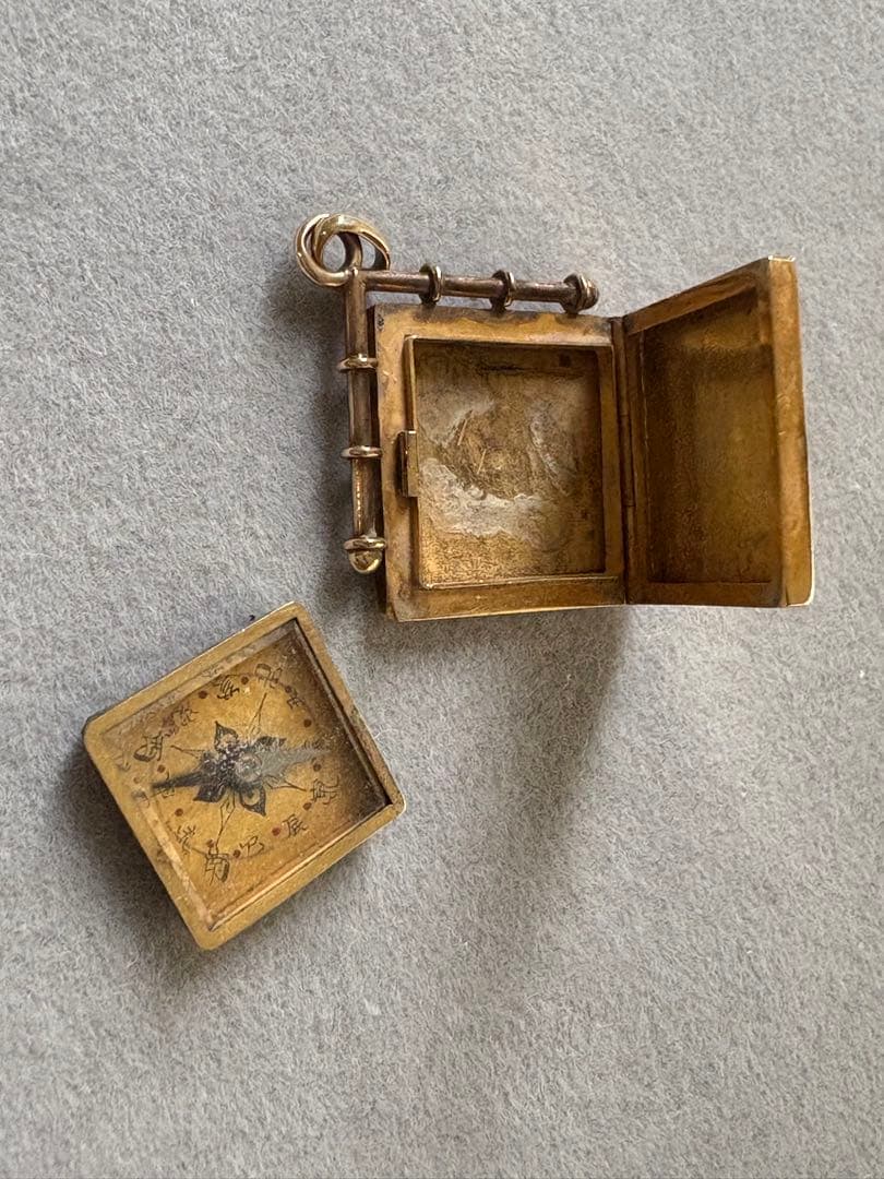 アンティーク　ヴィンテージ　K18陽刻　彫金　方位磁針　ロケット　ペンダント