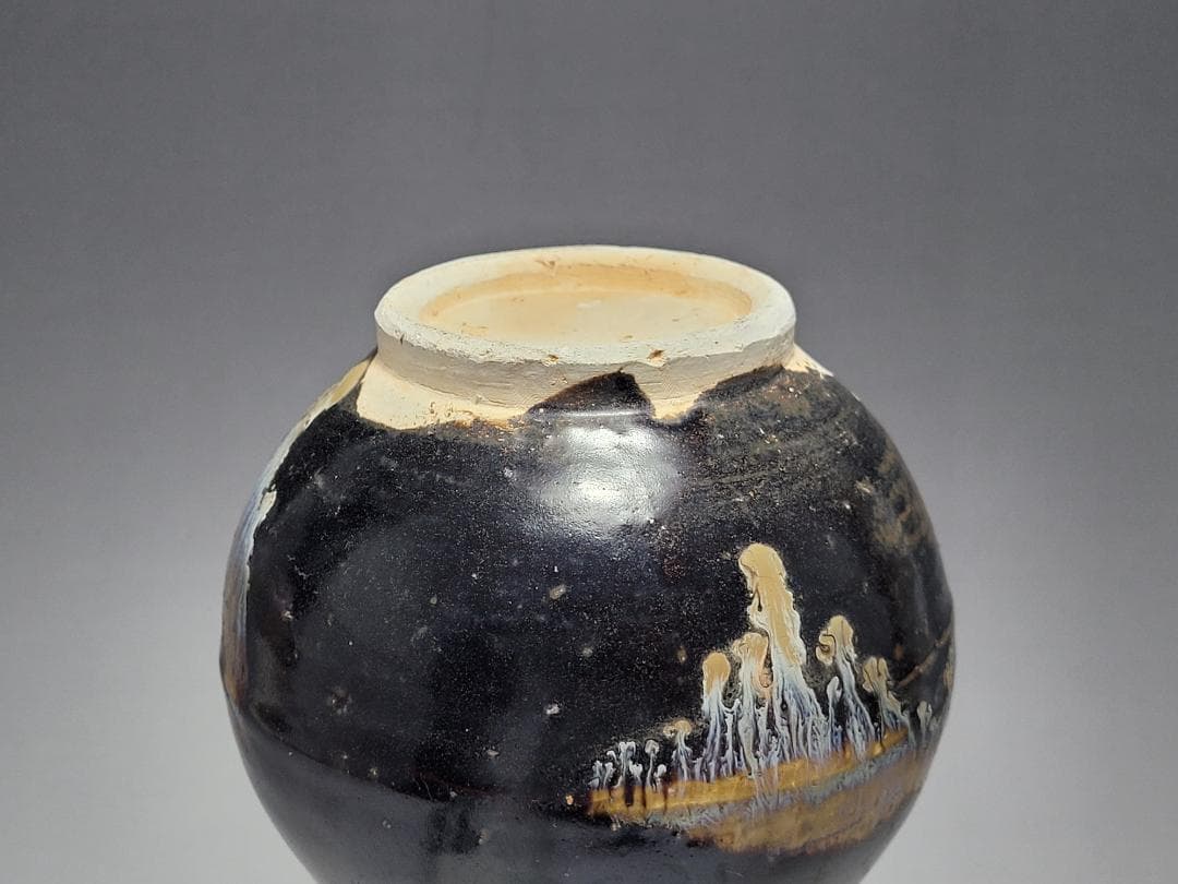 黑釉 窯変紋 天目瓶 宋元時代 高さ約22.1cm