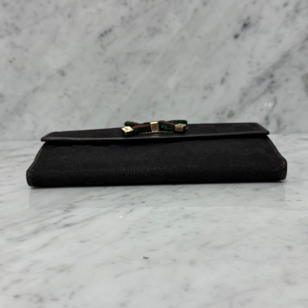 GUCCI グッチ 長財布 ブラック 黒 キャンバス リボン シェリー GG