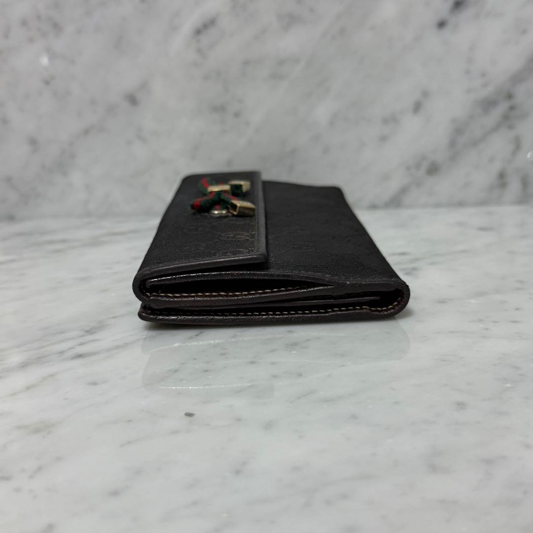 GUCCI グッチ 長財布 ブラック 黒 キャンバス リボン シェリー GG