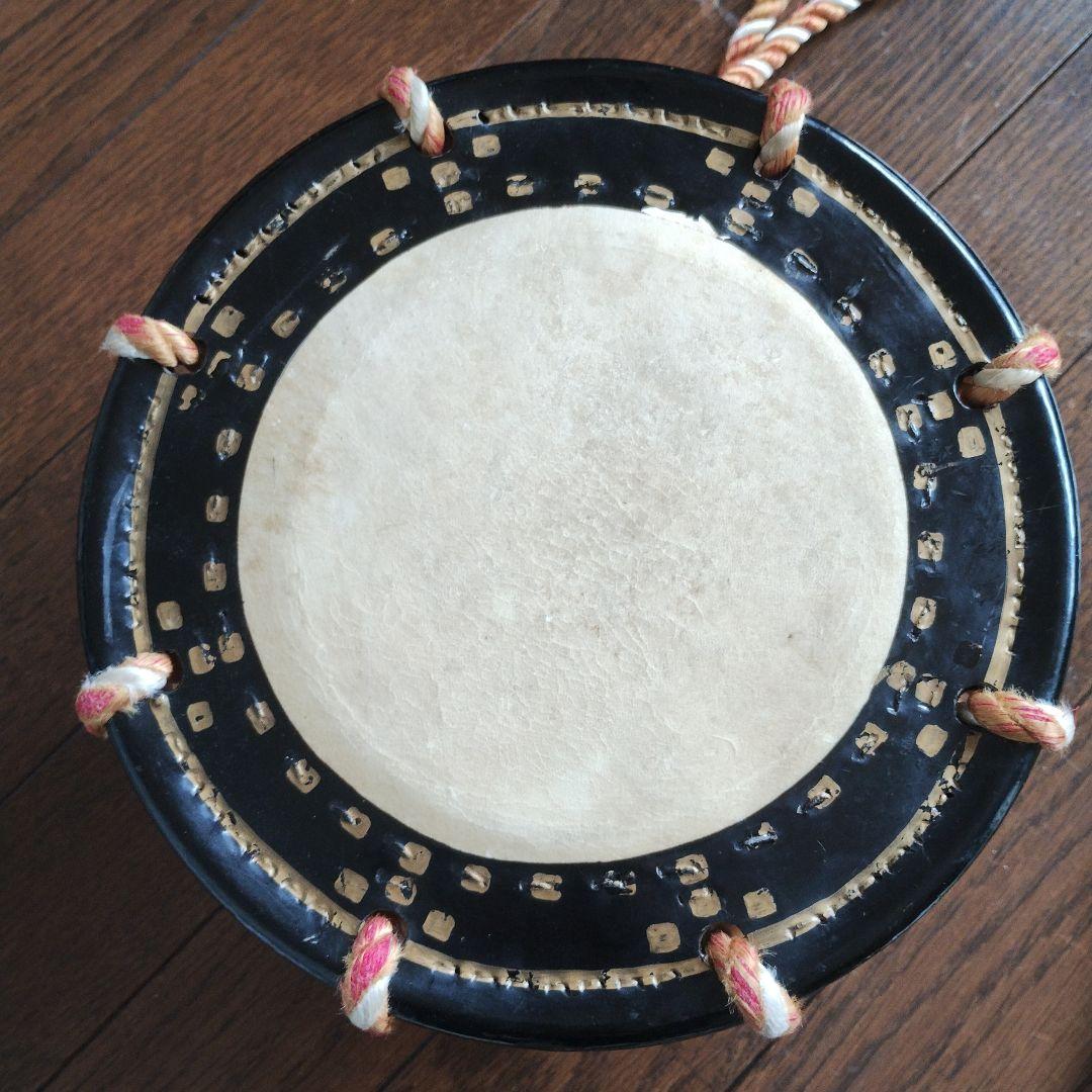 【まりっぺさん専用】バチ付き　黒い木製締め太鼓 約24cm 持ち運び紐付き