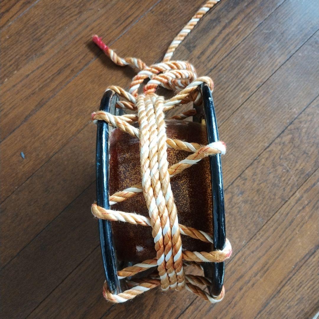 【まりっぺさん専用】バチ付き　黒い木製締め太鼓 約24cm 持ち運び紐付き