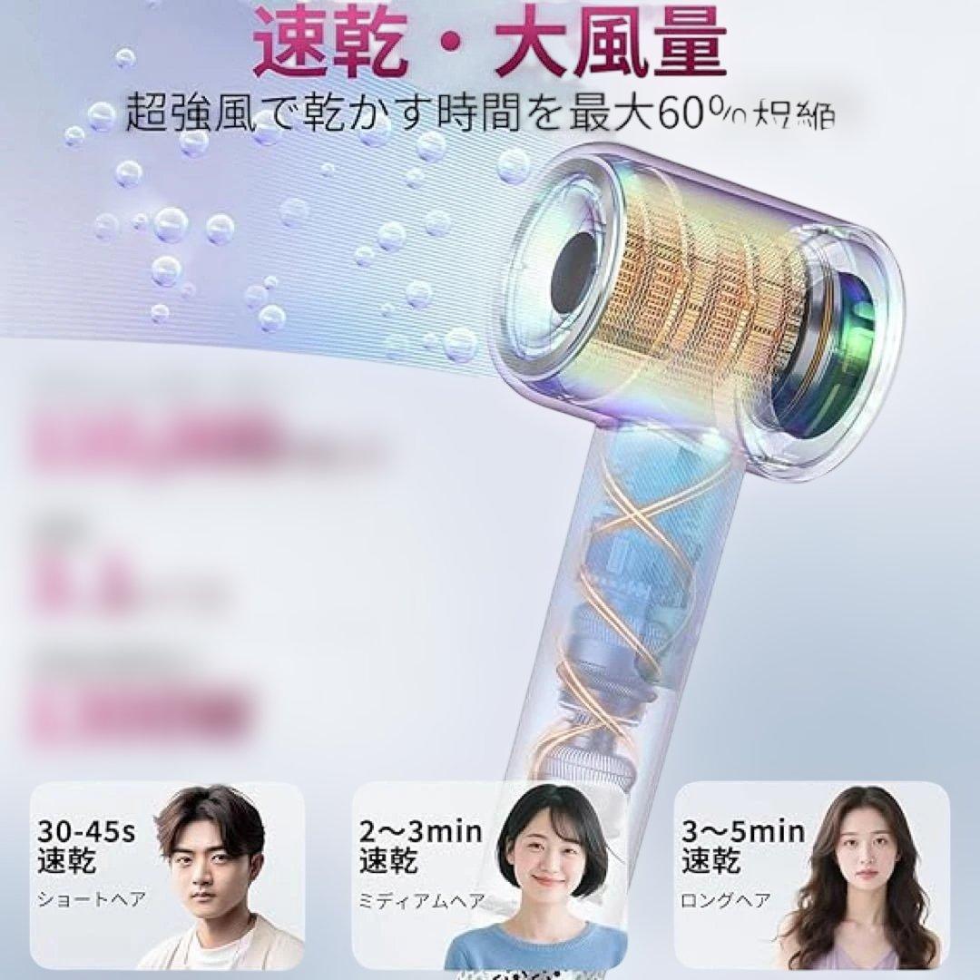 ドライヤー 斬新デザイン 15s速乾 大風量1300W 低騒音 軽量 小型