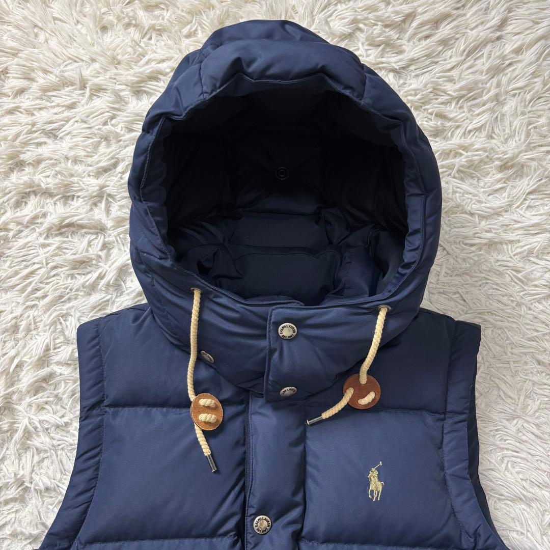 極美品 ポロラルフローレン ダウンベスト フード 2way ネイビー