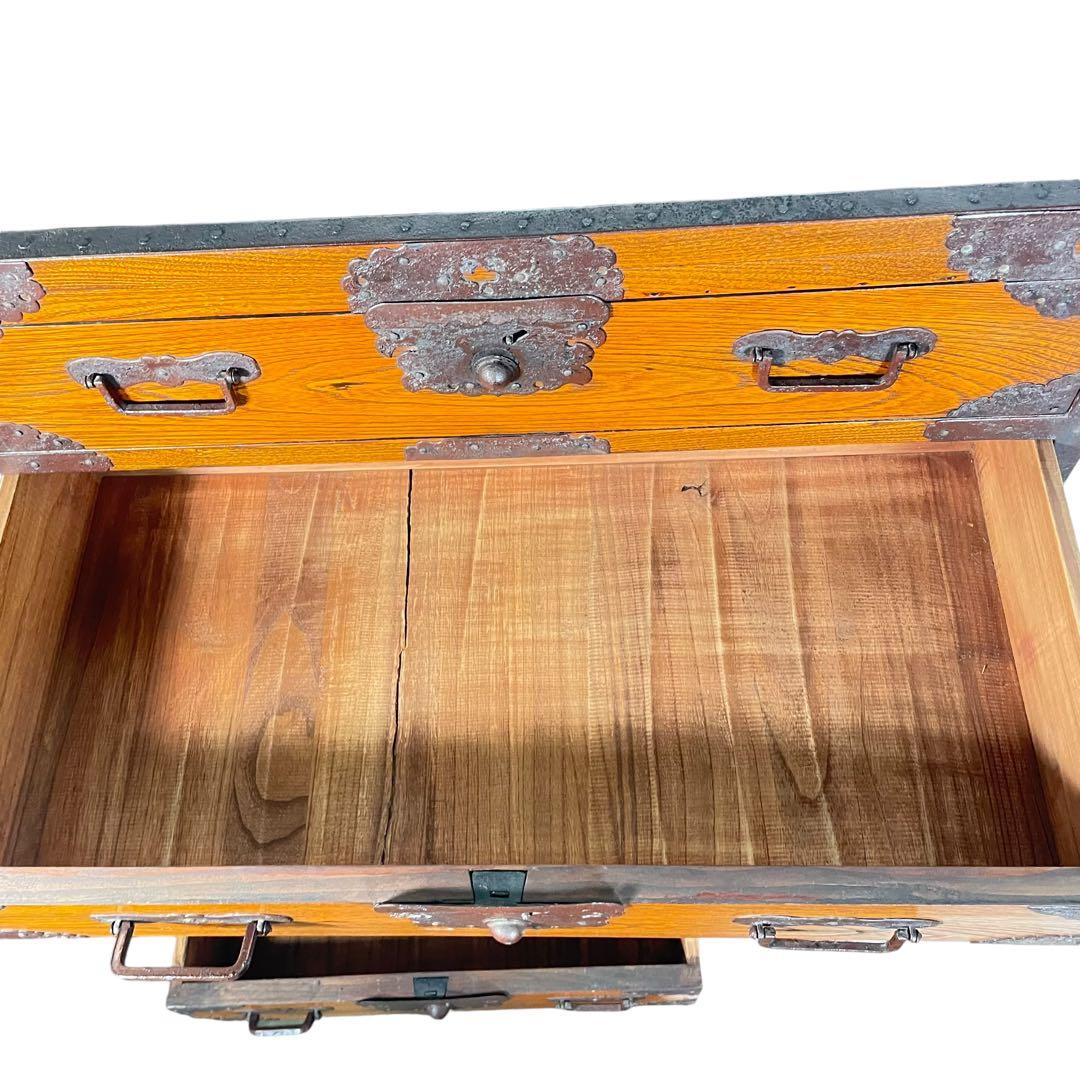 HR431 【シャビー】古い箪笥　欅　ケヤキ　和箪笥　鉄細工　昭和レトロ