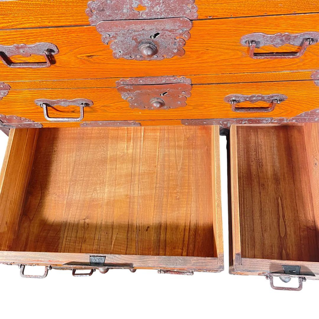 HR431 【シャビー】古い箪笥　欅　ケヤキ　和箪笥　鉄細工　昭和レトロ