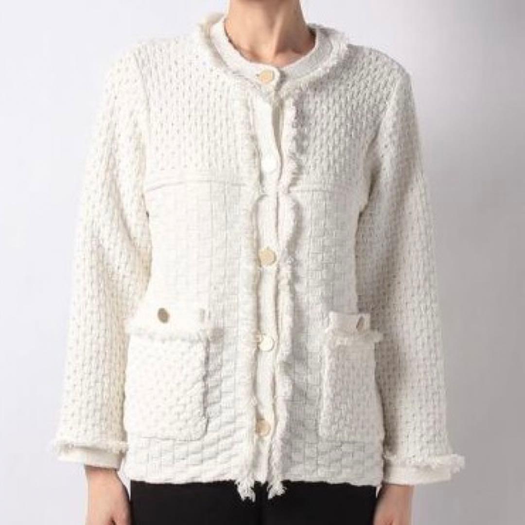 allureville アルアバイル フリゼパターンMIXカーディガン 2 金釦