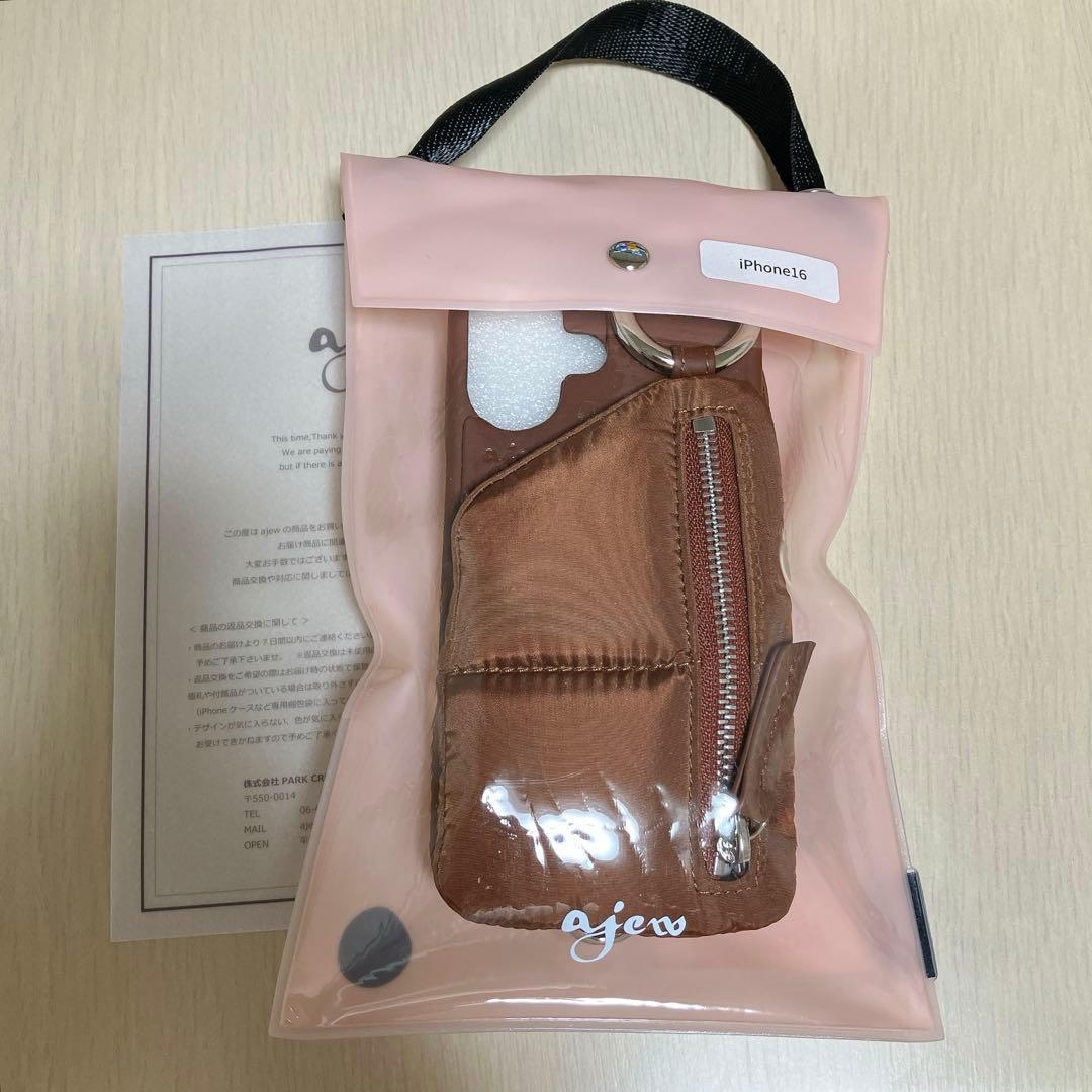 ajew エジュー iPhone16 パファーケース ひも付き ブラウン 完売品