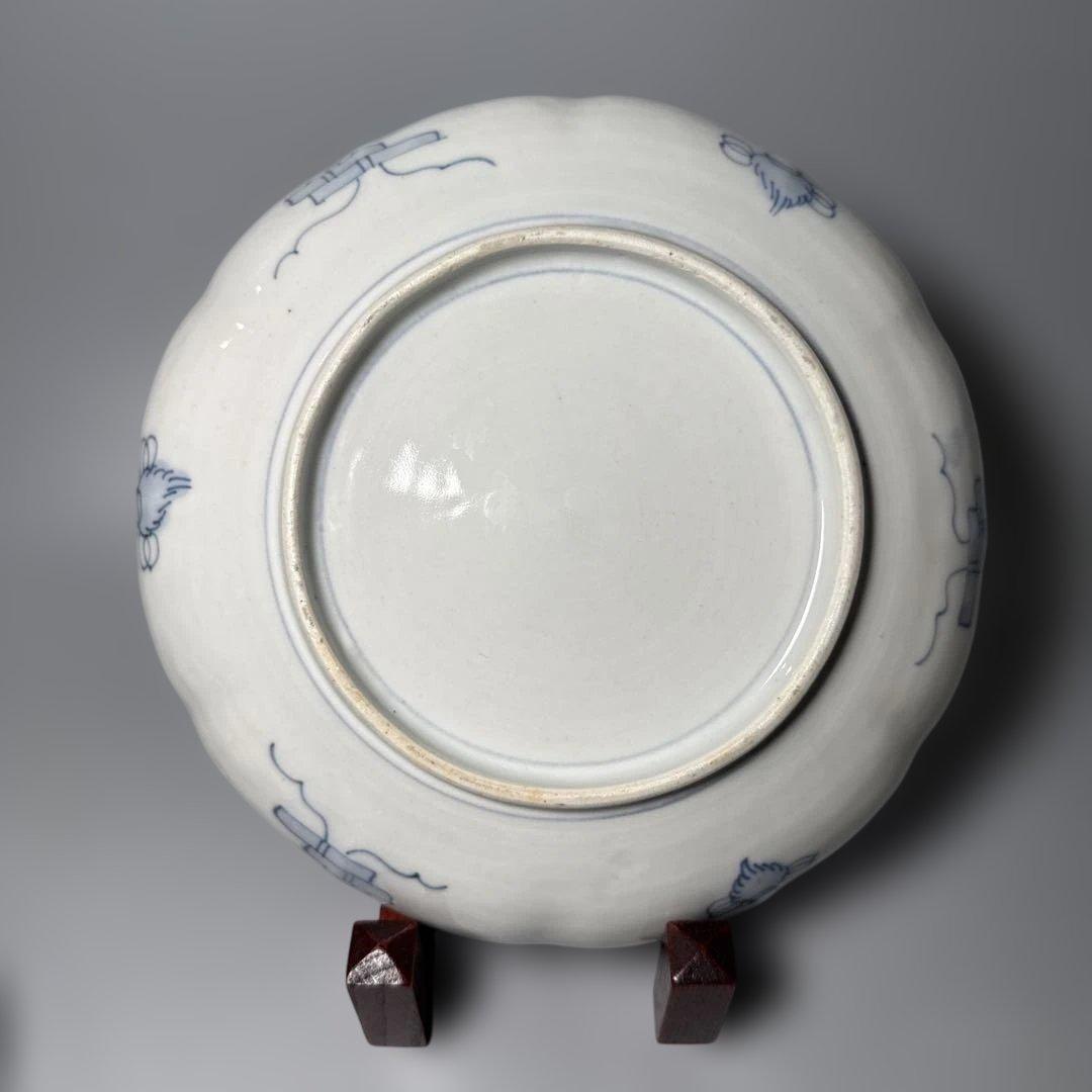 古伊万里　色絵瓢箪文様七寸輪花形皿　6枚　金蘭手　七宝文　唐獅子　21cm　珍品