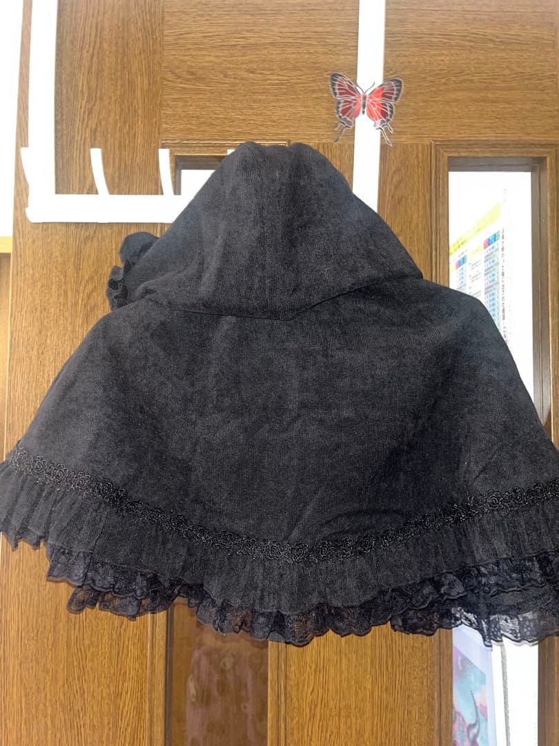 MRcorsetフリルフード付き黒ケープ